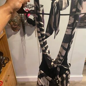 Black and White Striped Halter Maxi Dress